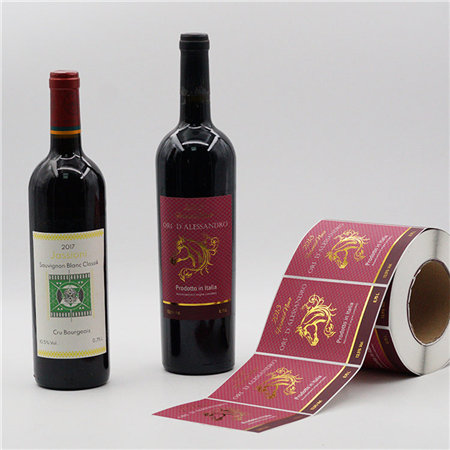 Adhesive Customized Label Textured Sticker Paper Gold Foiled Wine Red Wine Bottle Packaging Label Roll